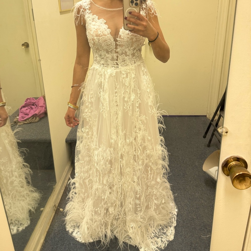 White Sequin Embellished Plunge Wedding Gown